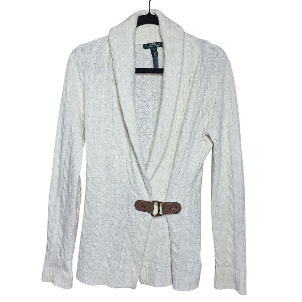 Ralph Lauren Cashmere Rabbit hair wool blend cable knit buckle cardigan sweater - Picture 2 of 6